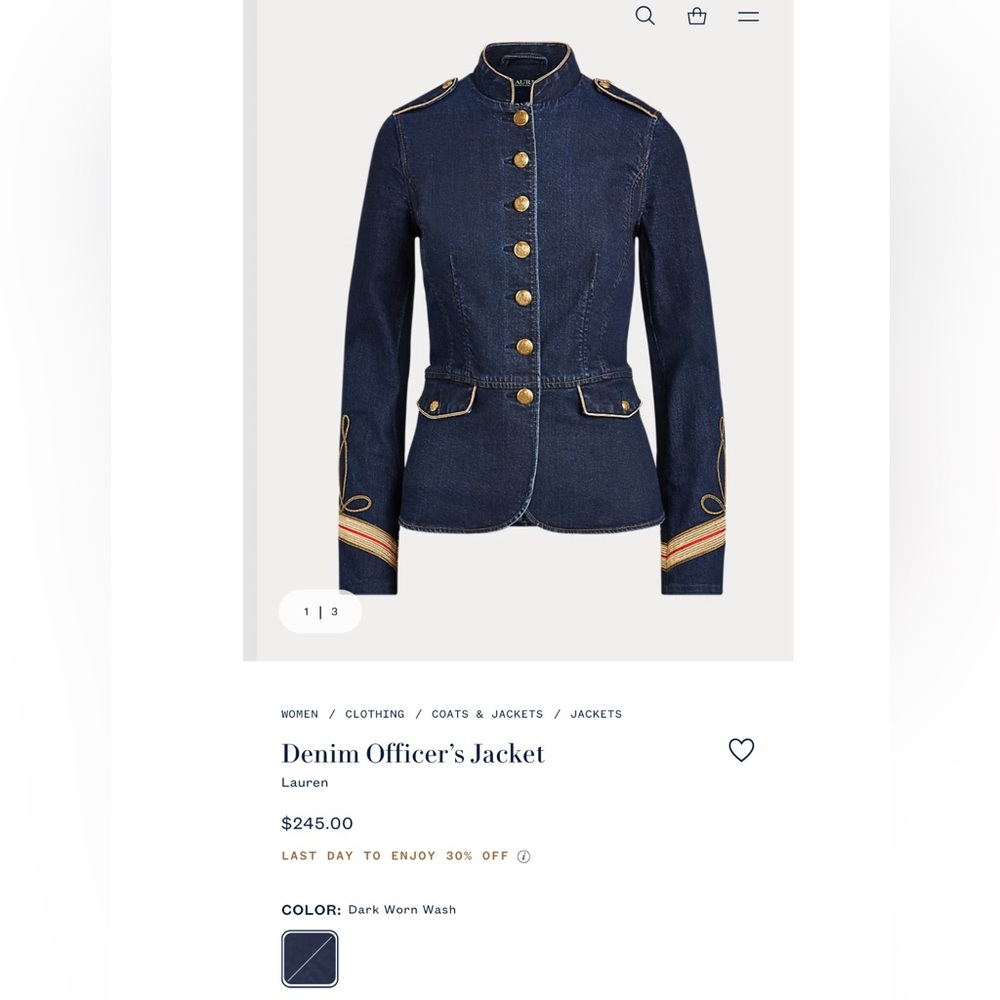 Ralph Lauren Dark Blue Denim Blazer with Gold Buttons